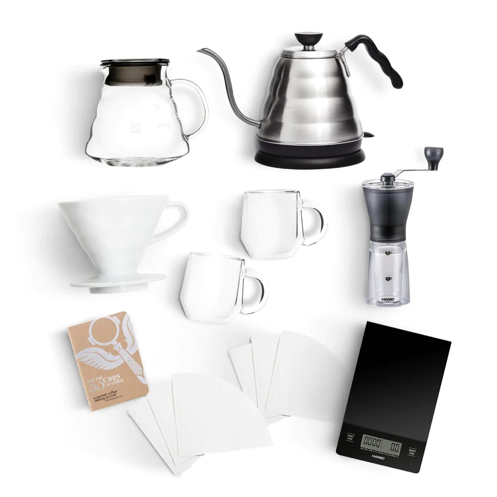 HARIO V60-02 COMPLETE HOME POUR OVER KIT & HEARTH GLASS MUGS - CAFE FOLKA